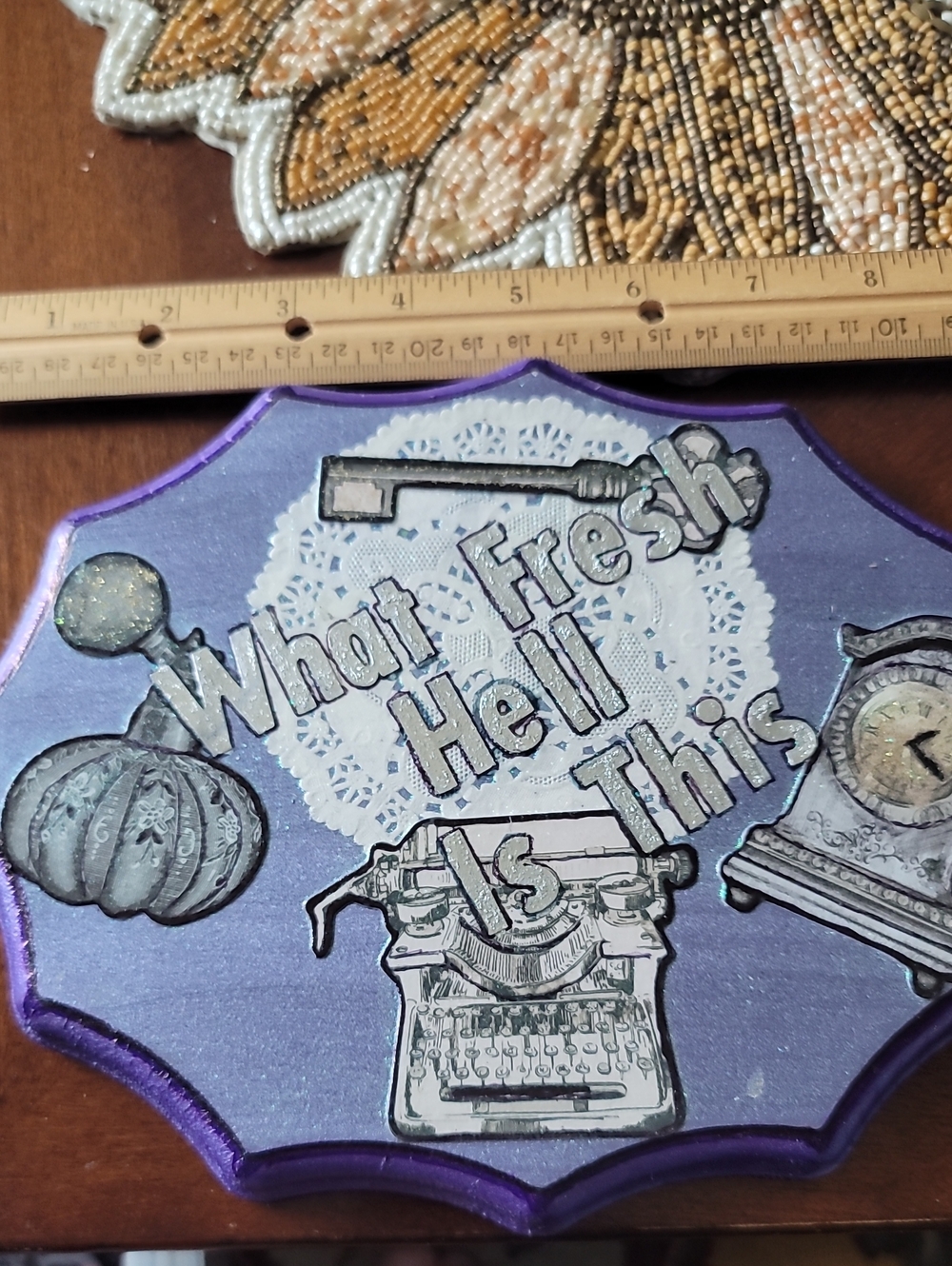 “What Fresh Hell Is This” Decorative Plaque in Purple